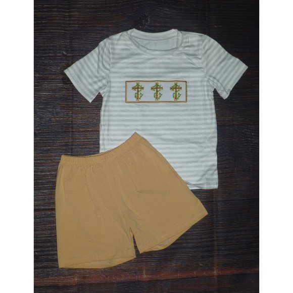Other - Boutique Easter Cross Boys Shorts Outfit Set